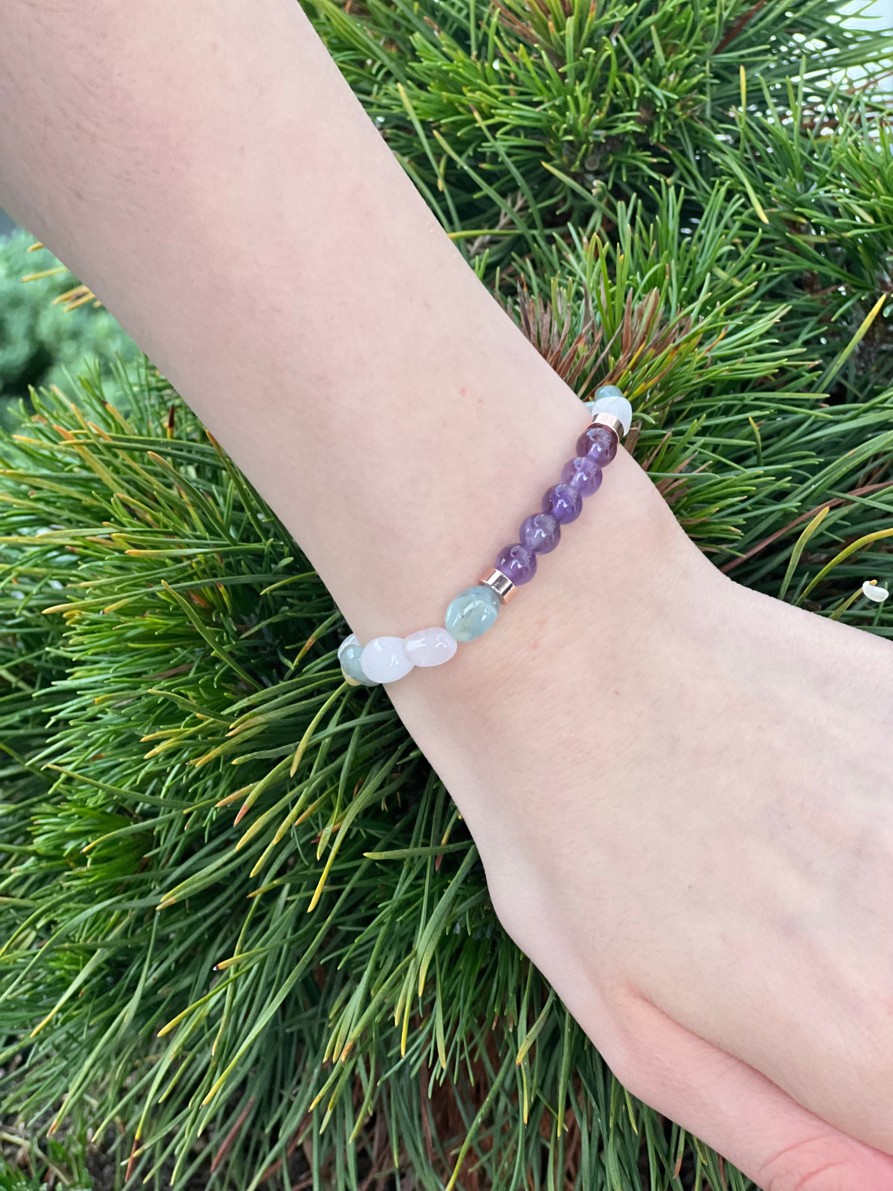 Morganit und Amethyst Edelstein Armband