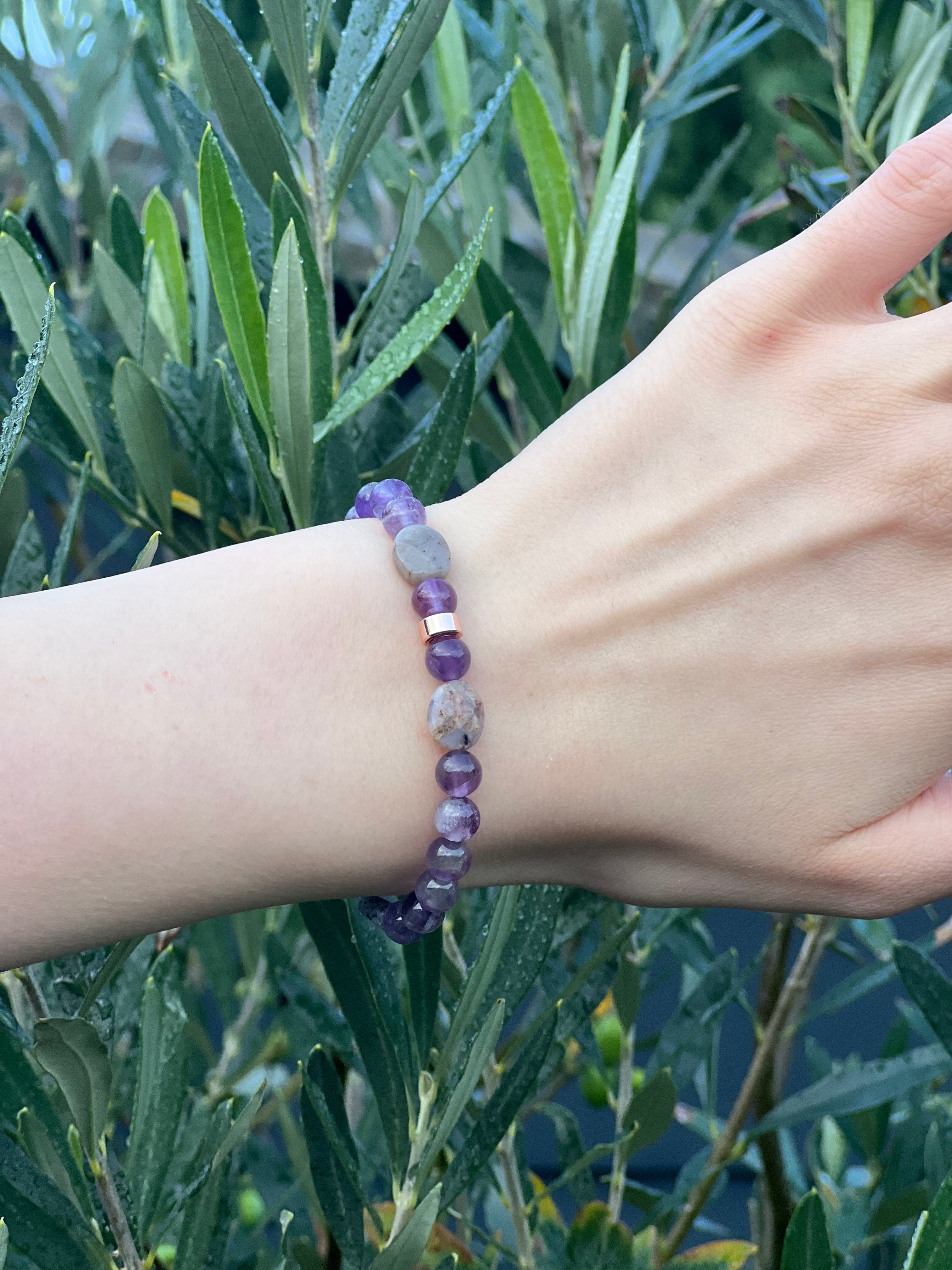 Amethyst und Morganit Edelstein Armband